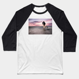 Skateboarder pushing on a concrete pavement Baseball T-Shirt